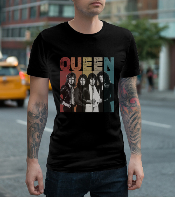 QUEEN Vintage Band Portrait Stripes T-Shirt