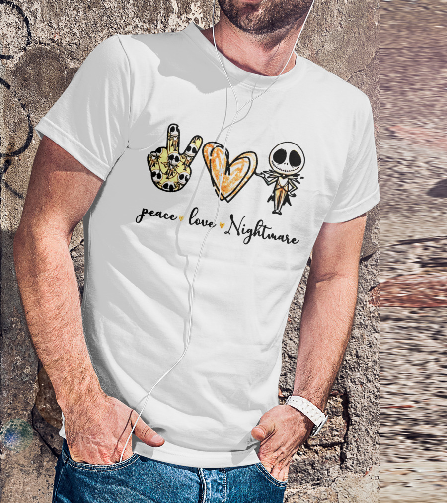 Peace Love Nightmare Skellington Halloween Icons T-Shirt
