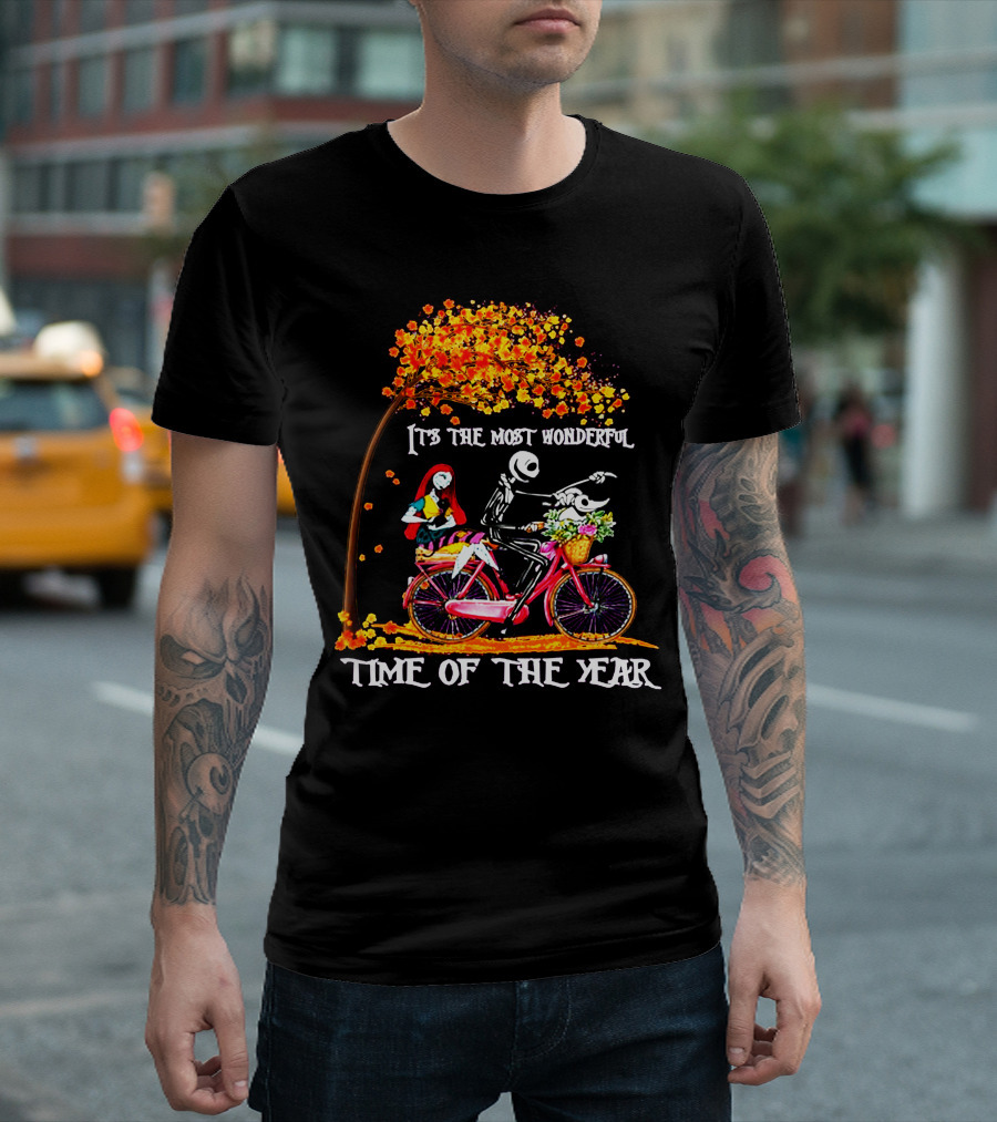 IT'S THE MOST WONDERFUL TIME OF THE YEAR Halloween Characters Riding Bike T-Shirt