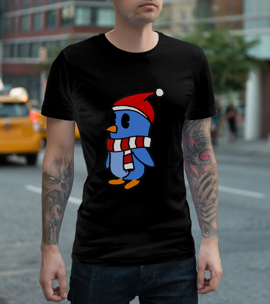 Crudely Handdrawn Pengu 763669 In Santa Hat With Red And White Scarf T-Shirt