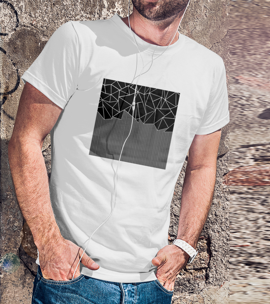 Ab Lines Down Black Geometric Abstract T-Shirt