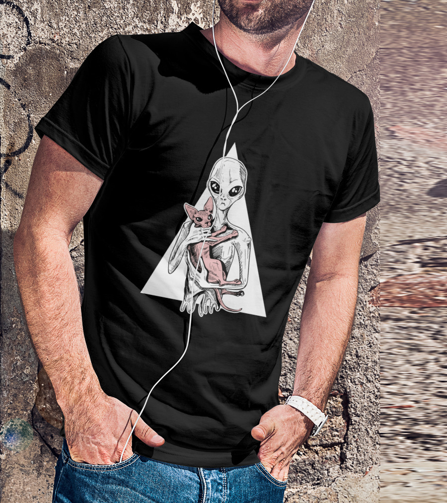 Alien And Sphynx Cat With Triangle Backdrop 1156960 T-Shirt