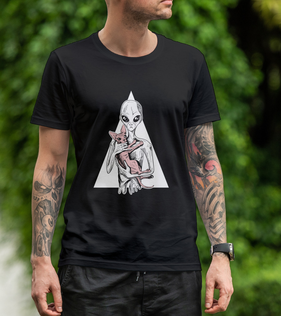 Alien And Sphynx Cat With Triangle Backdrop 1156960 T-Shirt