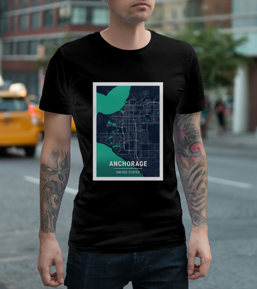 Anchorage United States Blue Dark City Map T-Shirt