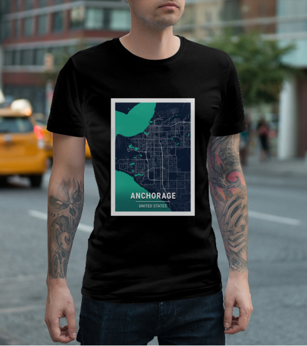 Anchorage United States Blue Dark City Map T-Shirt