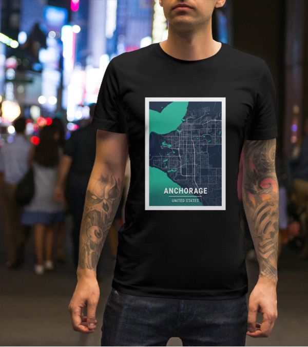Anchorage United States Blue Dark City Map T-Shirt
