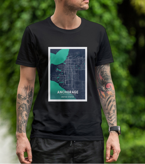 Anchorage United States Blue Dark City Map T-Shirt