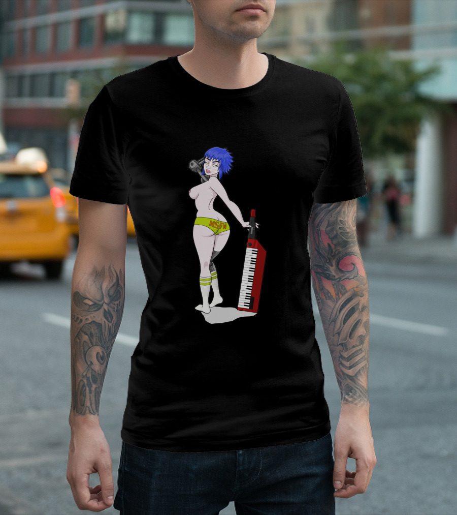 Anne Top Down 1384413 NSFW Keyboard Girl With Blue Hair And Yellow Shorts T-Shirt