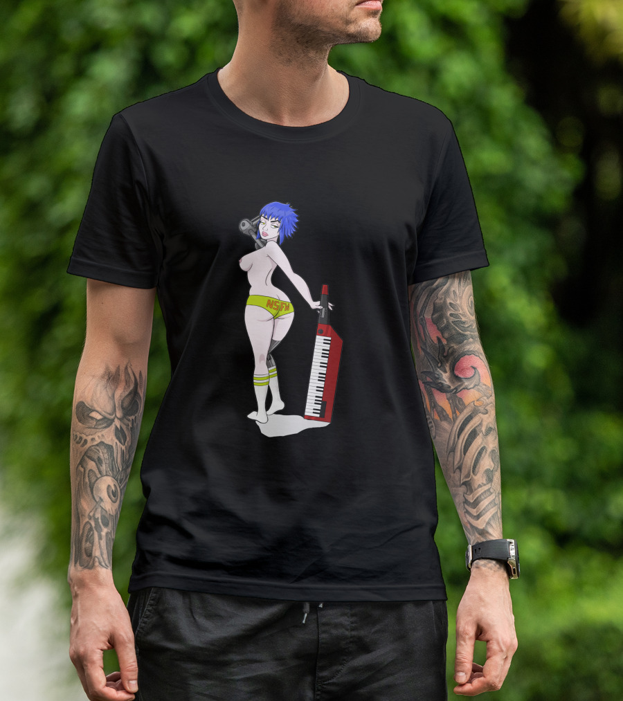 Anne Top Down 1384413 NSFW Keyboard Girl With Blue Hair And Yellow Shorts T-Shirt