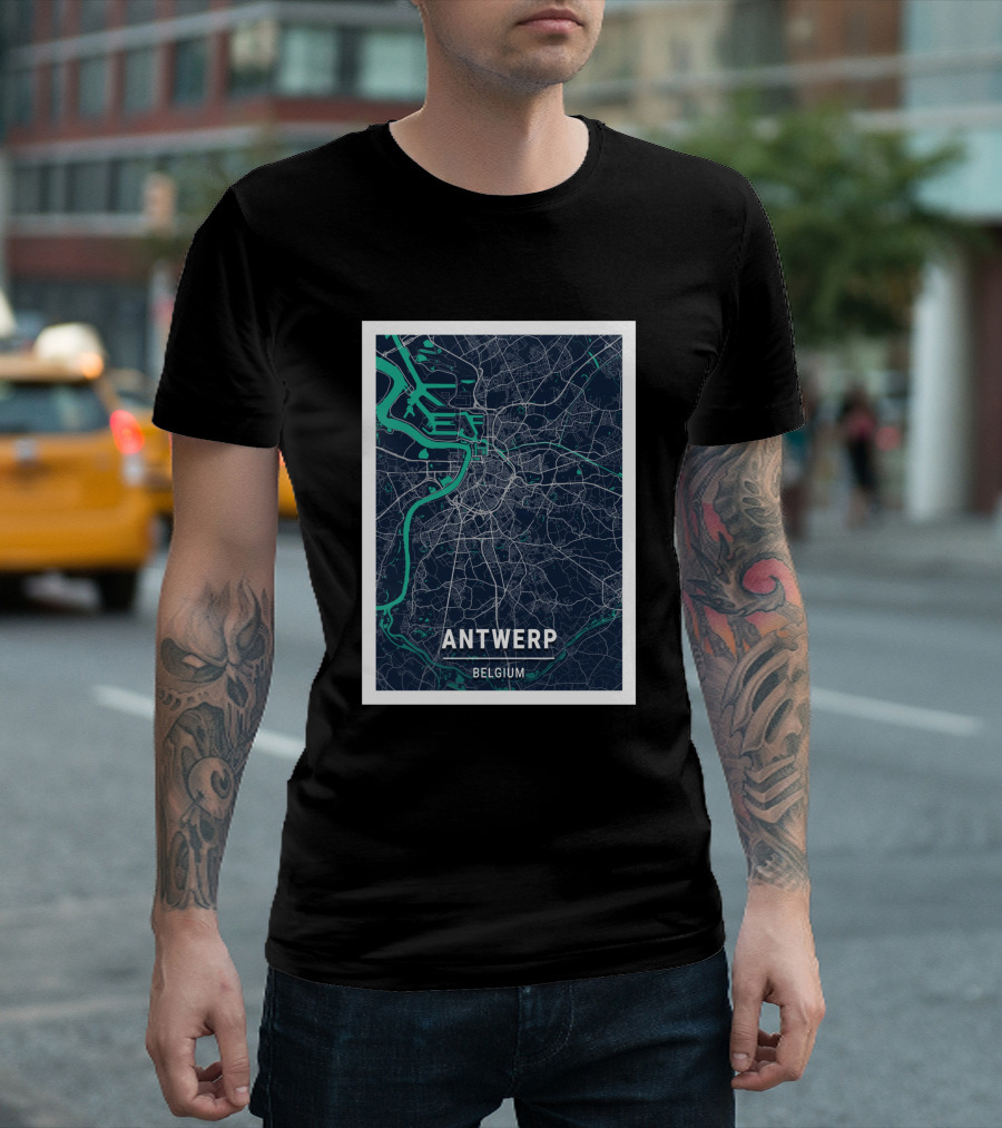 Antwerp Belgium Blue Dark City Map Street Details 1730196 T-Shirt