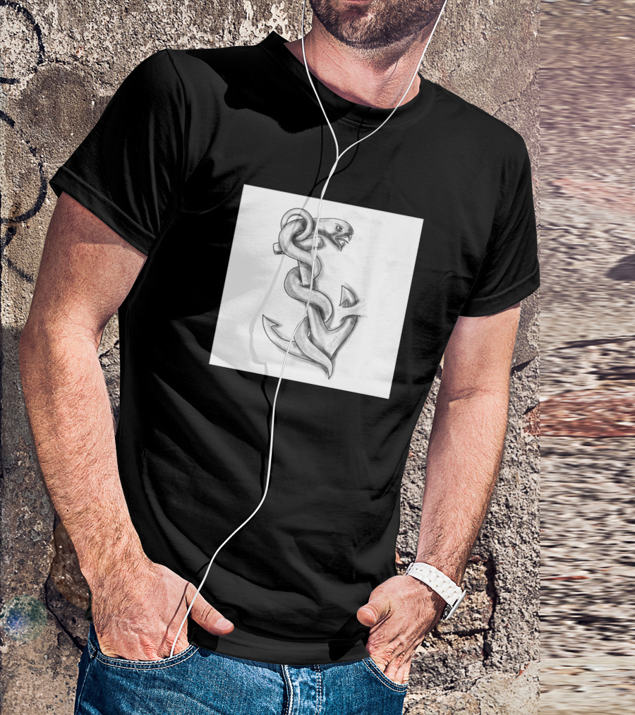 Asclepius Snake Wrapped Around Nautical Anchor T-Shirt