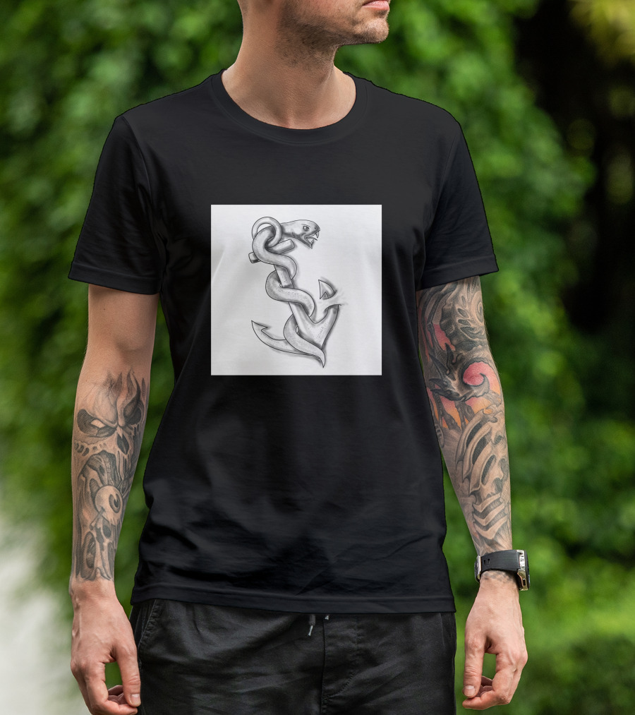 Asclepius Snake Wrapped Around Nautical Anchor T-Shirt
