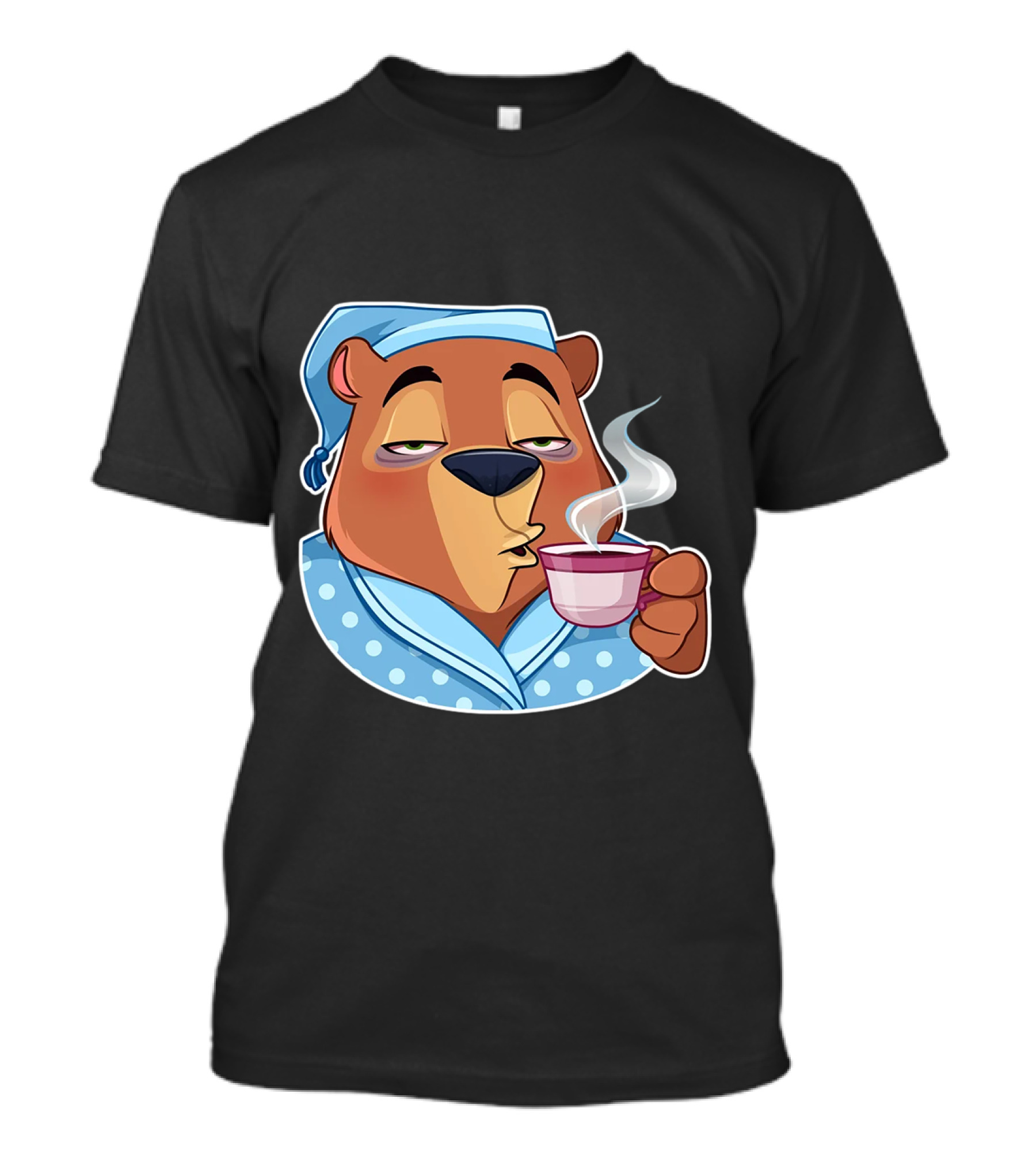 Sleepy Bear In Pajamas Sipping Coffee Relaxed Morning Vibes 'NiceTee' T-Shirt