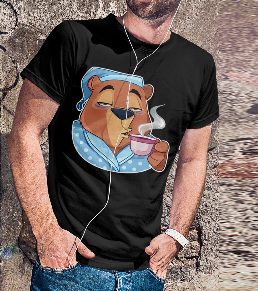 Sleepy Bear In Pajamas Sipping Coffee Relaxed Morning Vibes 'NiceTee' T-Shirt