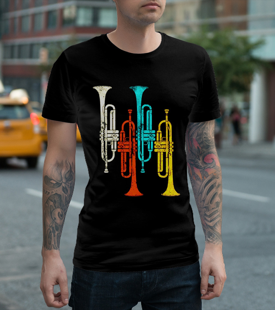 Colorful Trumpet Quartet - Retro Instrument T-Shirt