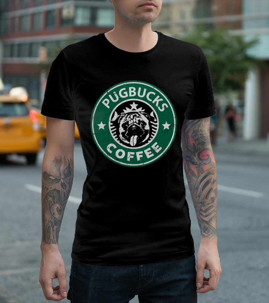 Pugbucks Coffee Logo Parody with Cute Pug T-Shirt