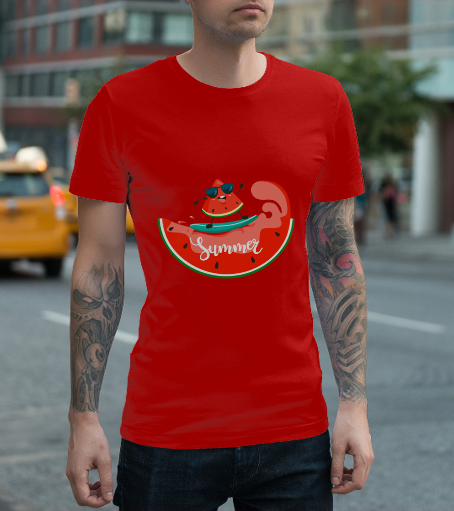 Summer Vacation Watermelon Surfing Trip Fun T-Shirt