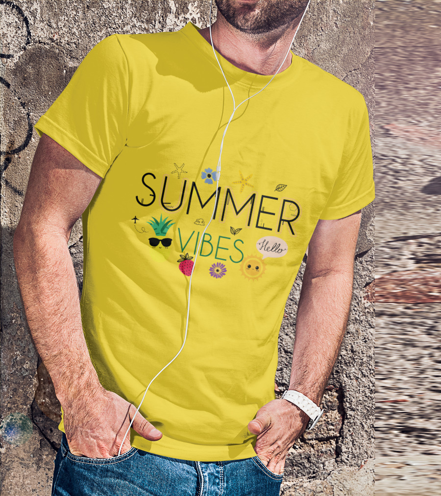 SUMMER VIBES PINEAPPLE STRAWBERRY SUN HELLO STARFISH FLOWER LEAF T-Shirt