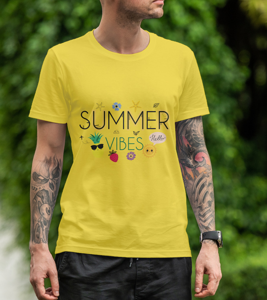 SUMMER VIBES PINEAPPLE STRAWBERRY SUN HELLO STARFISH FLOWER LEAF T-Shirt