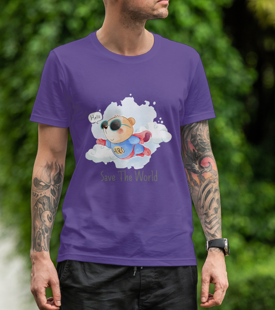 Hello Hero Bear Save The World T-Shirt