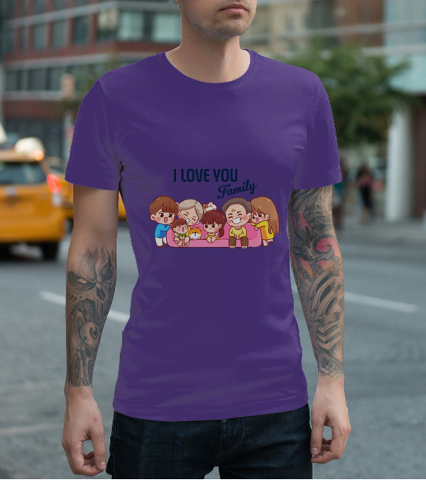 I Love You Family Cute Cartoon Characters Hugging亲爱的家庭 T-Shirt