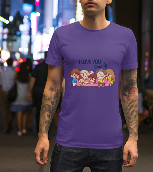 I Love You Family Cute Cartoon Characters Hugging亲爱的家庭 T-Shirt