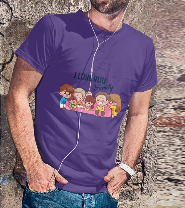 I Love You Family Cute Cartoon Characters Hugging亲爱的家庭 T-Shirt