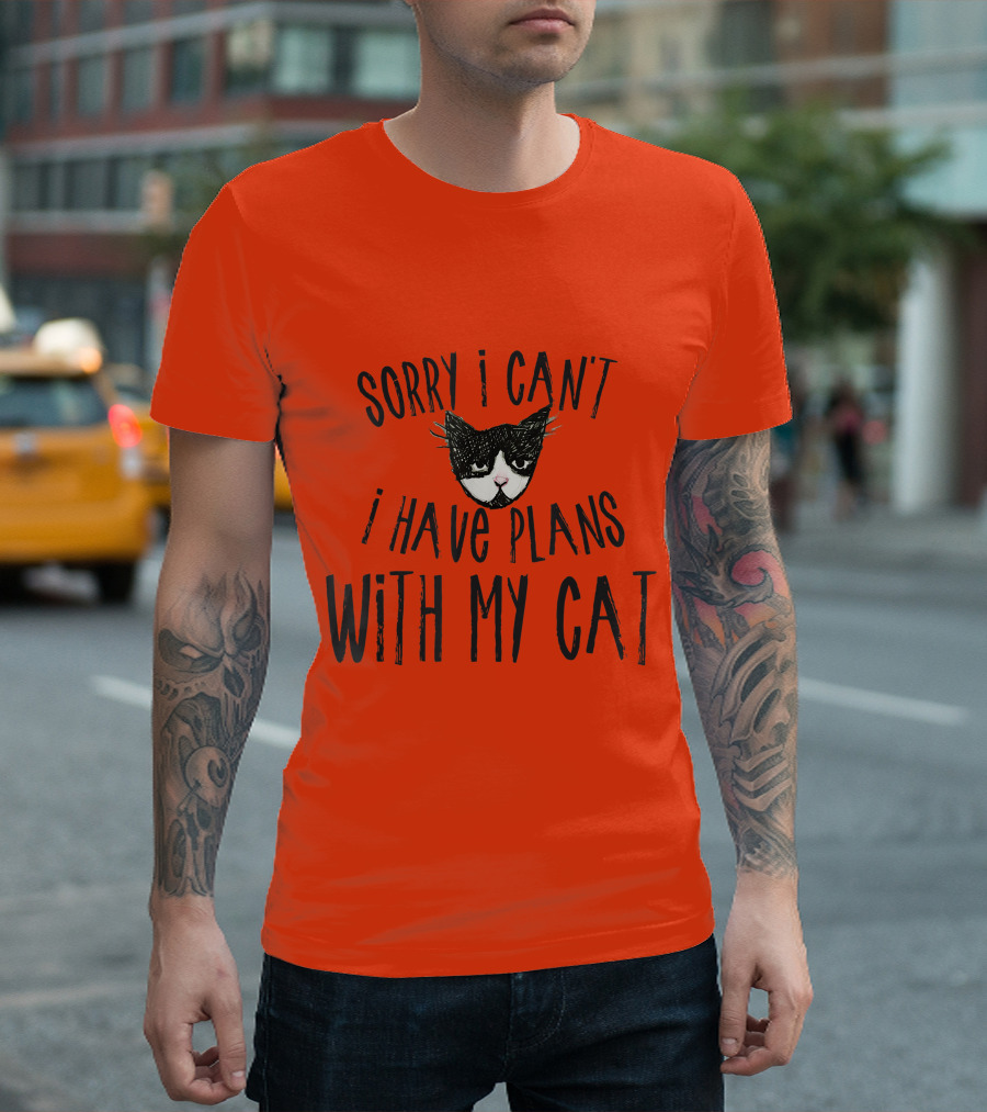 Sorry I Can't I Have Plans With My Cat Retro Colored T-Shirt