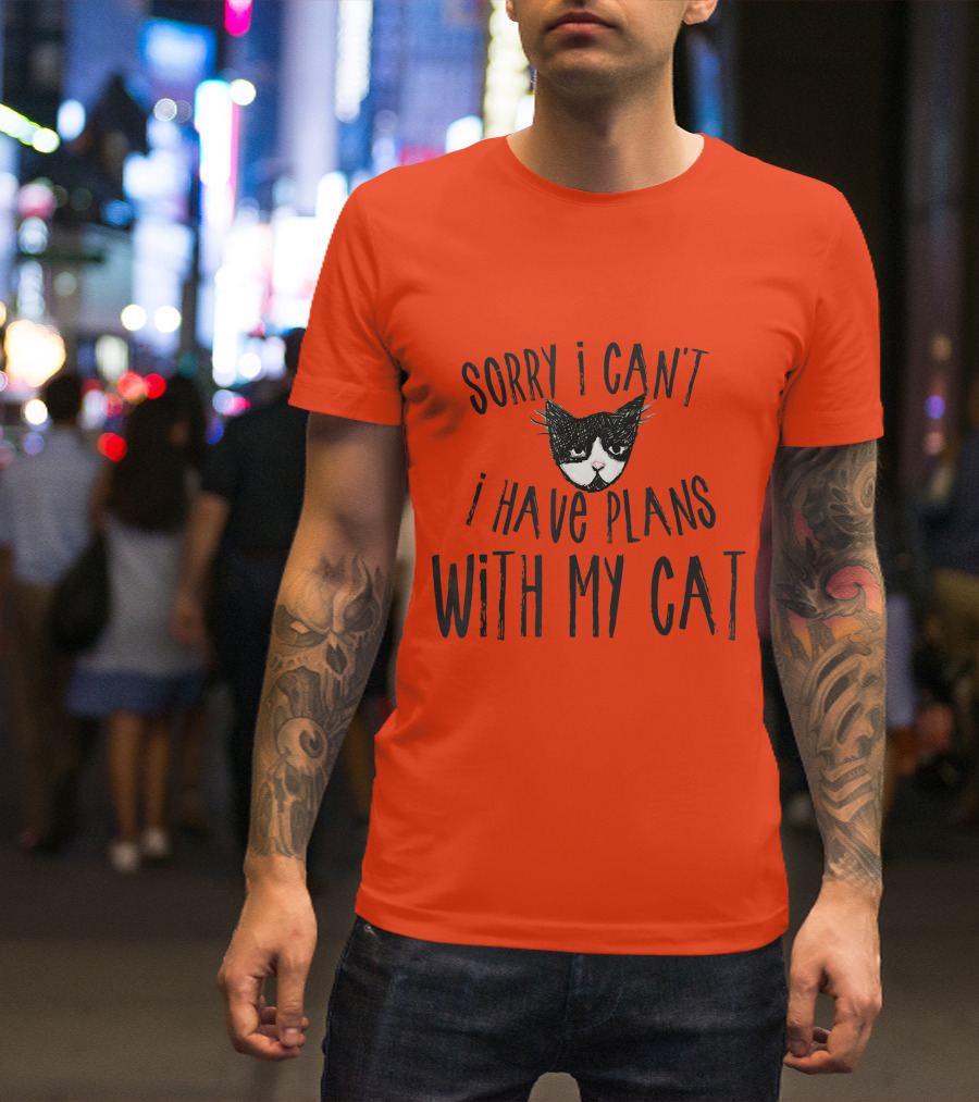 Sorry I Can't I Have Plans With My Cat Retro Colored T-Shirt