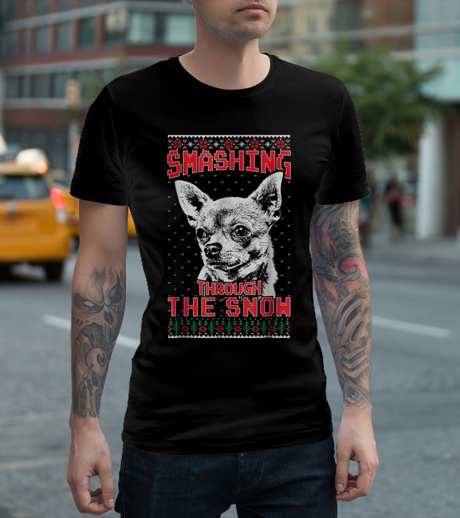 Smashing Through the Snow Chihuahua Retro Christmas T-Shirt