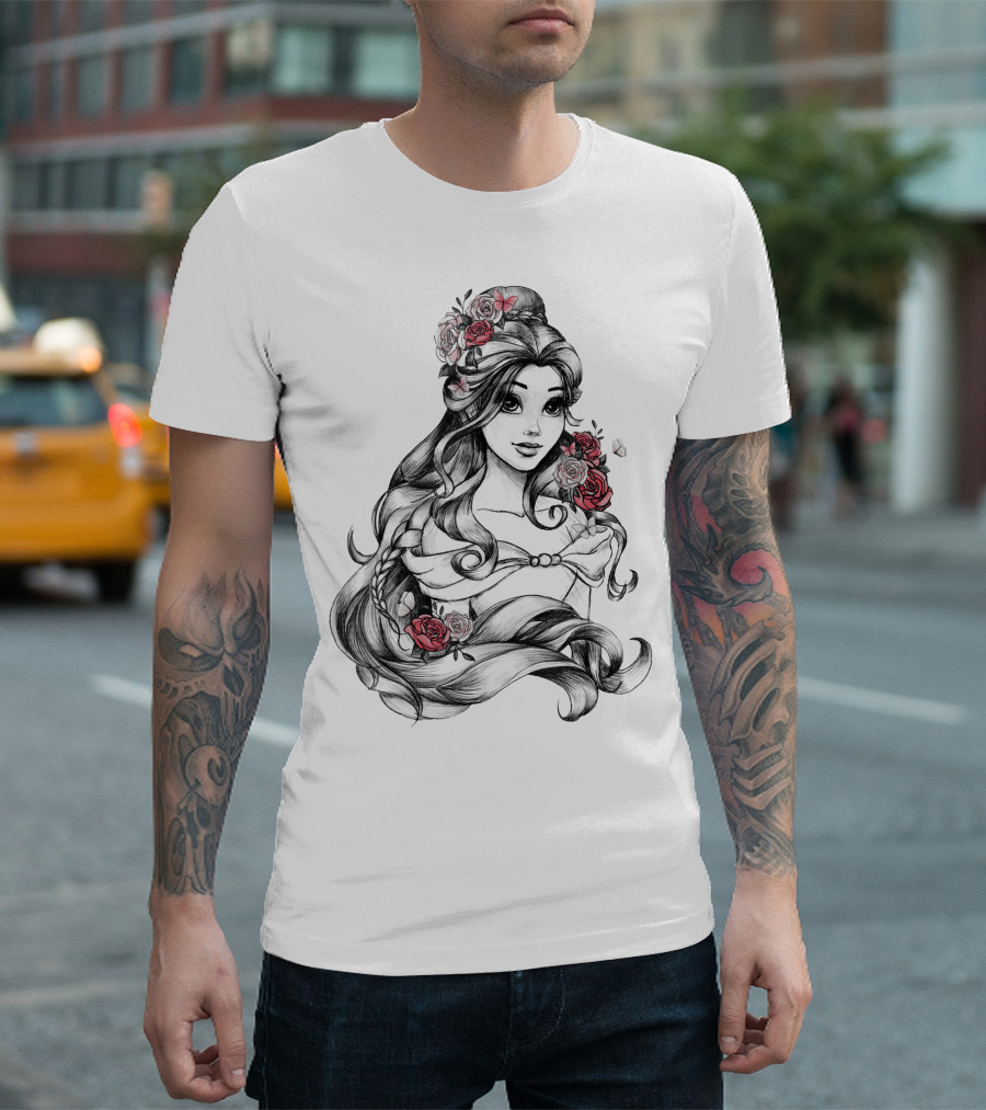 Beast Belle Rose Sketch Floral Hair T-Shirt