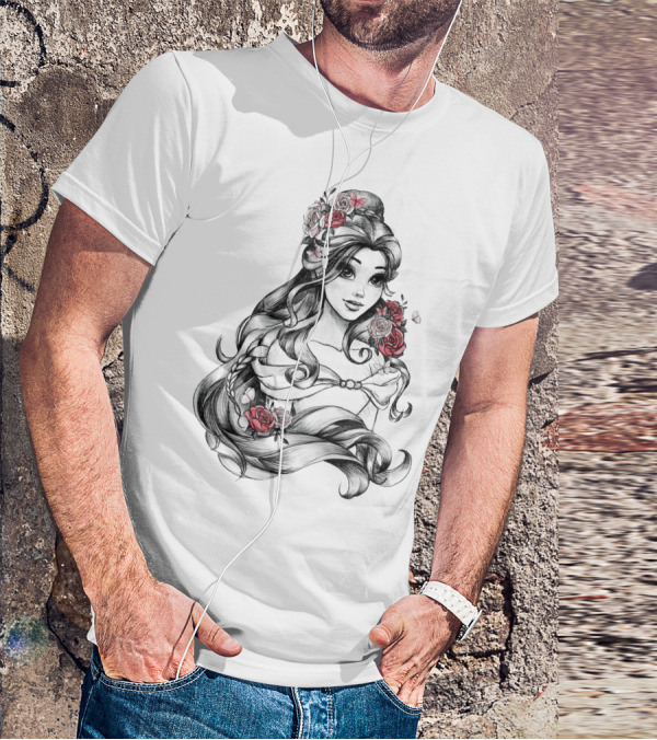 Beast Belle Rose Sketch Floral Hair T-Shirt