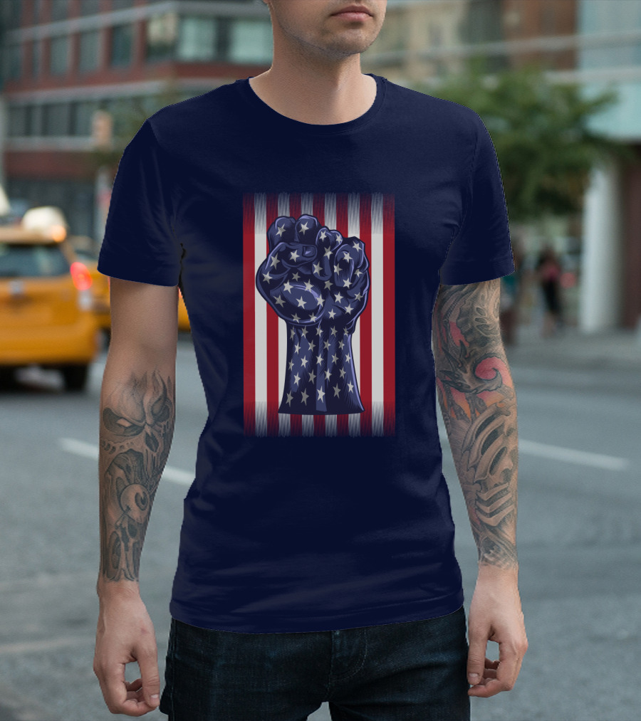 Strong Man American Flag Fist Power T-Shirt