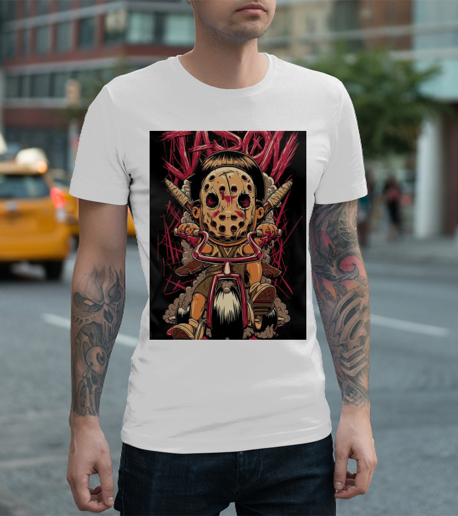 Jason Masked Tricycle Rider with Knives T-Shirt