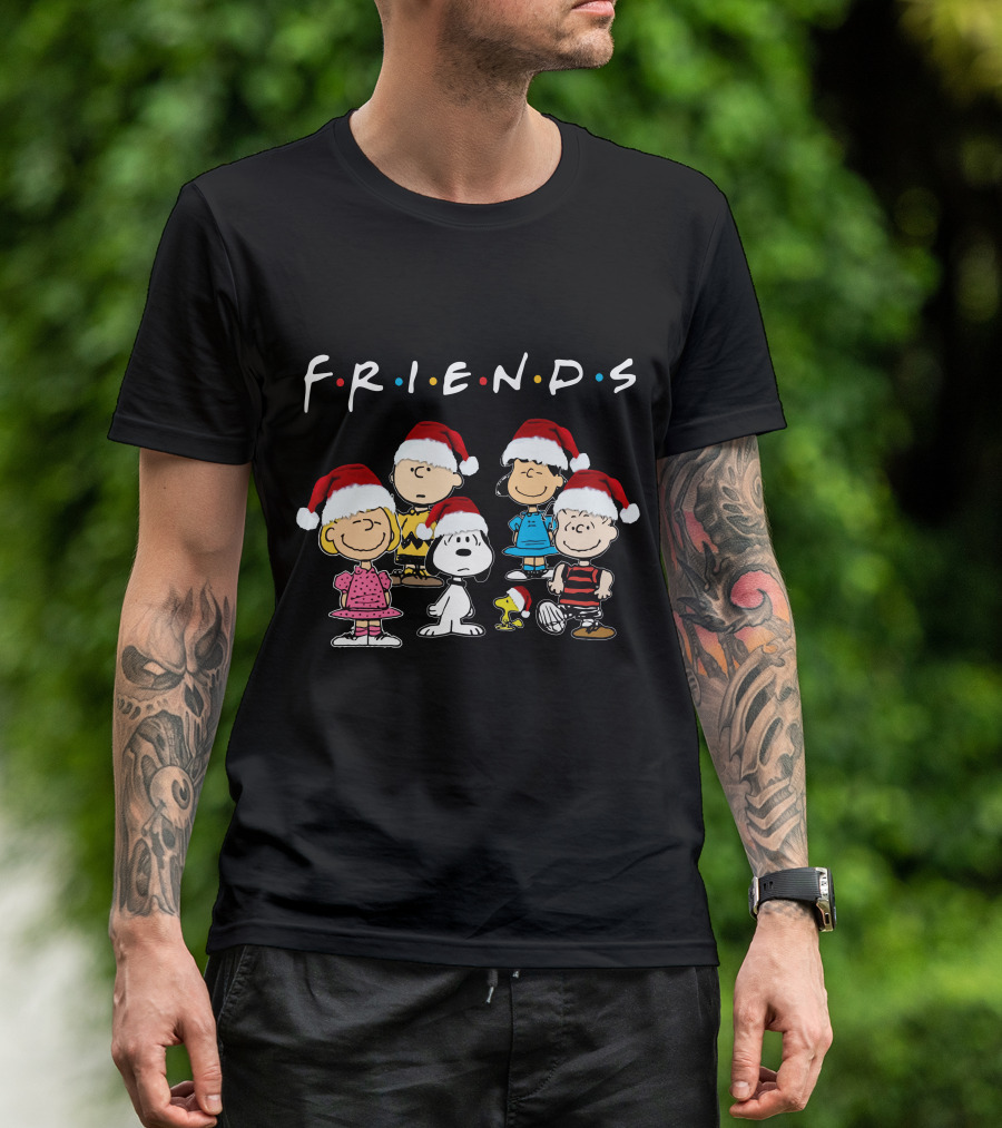 Friends Snoopy Christmas Peanuts Characters Santa Hats T-Shirt