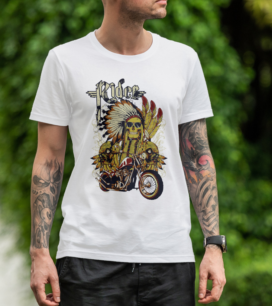 Rider Skull Motorcycle Eagle Feathers Tribal Helmet T-Shirt