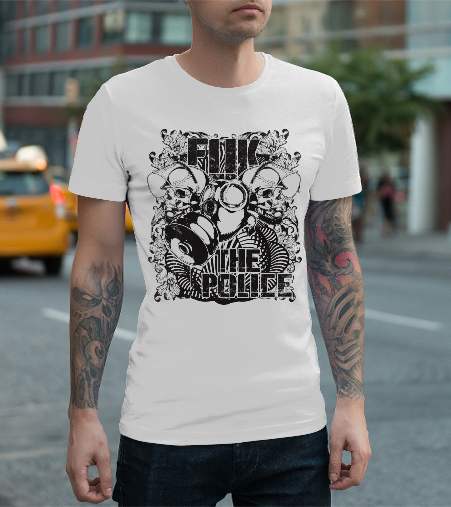 Fuk the Police Gas Mask Skull T-Shirt