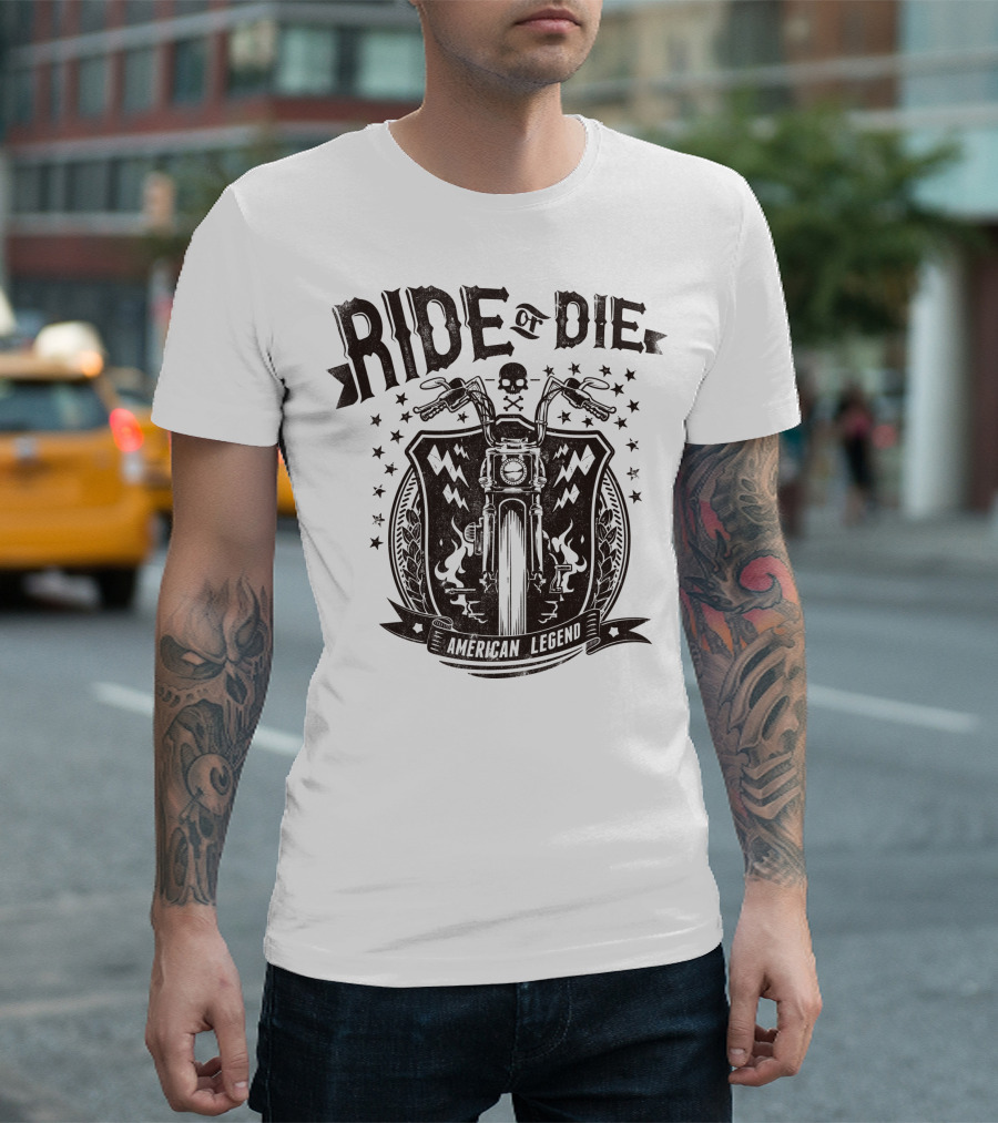 Ride or Die American Legend Motorcycle Printing Label Fashion T-Shirt