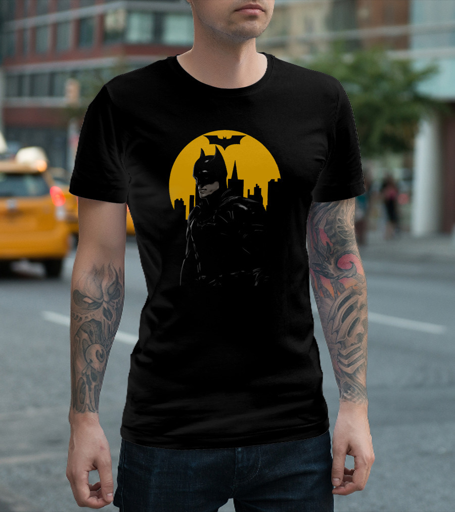 Batman Gotham City Silhouette Yellow Bat T-Shirt