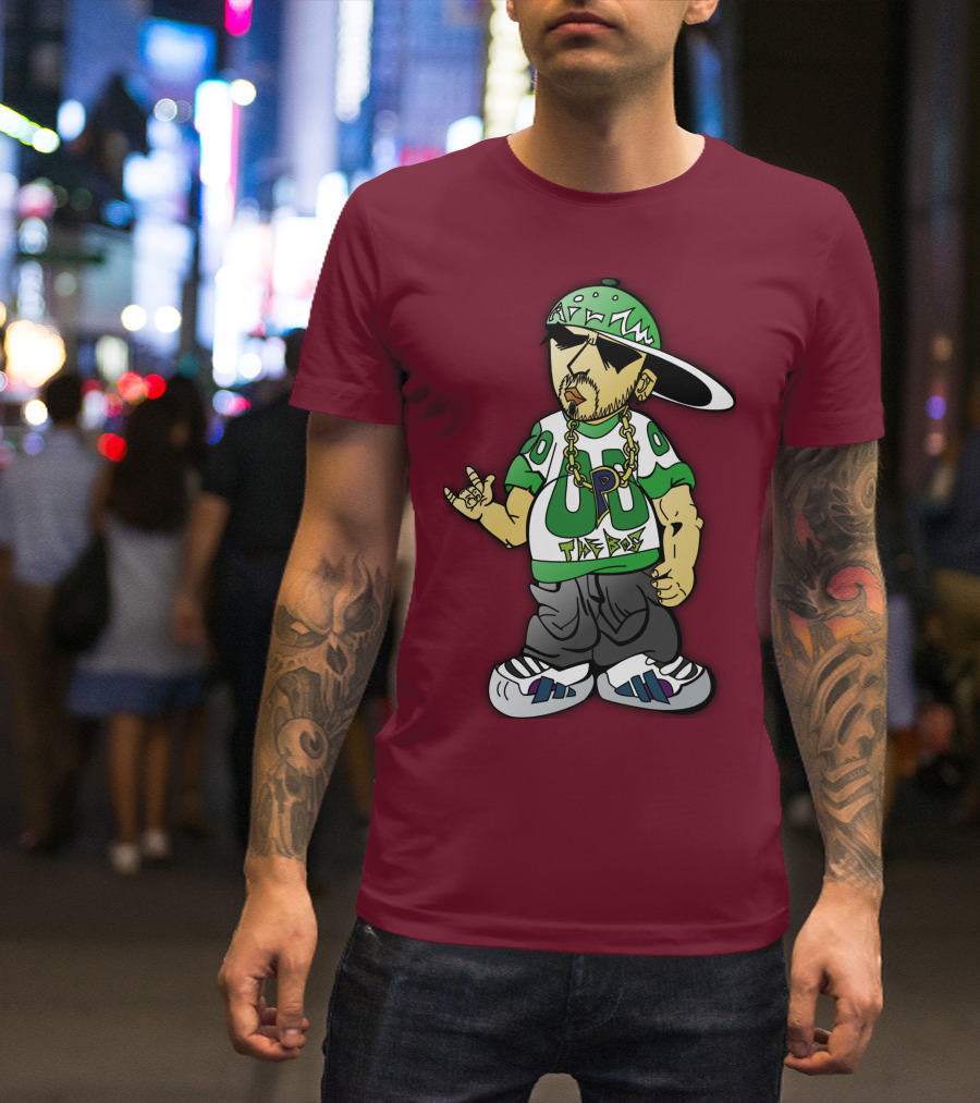 HipHop Cartoon Character With UP The Posse On Green Snapback And Chain T-Shirt