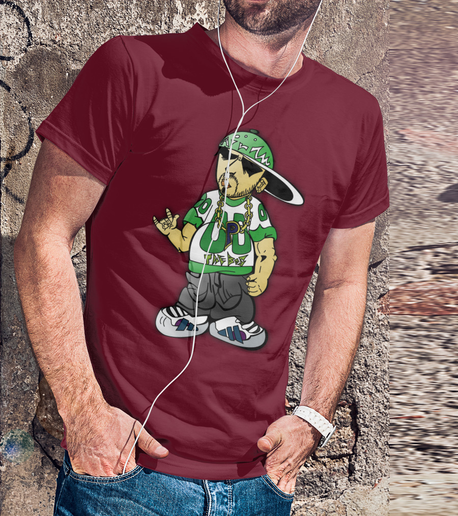 HipHop Cartoon Character With UP The Posse On Green Snapback And Chain T-Shirt