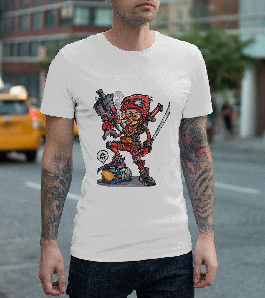Ninja Animation Cartoon Warrior With Sword And Gun T-Shirt