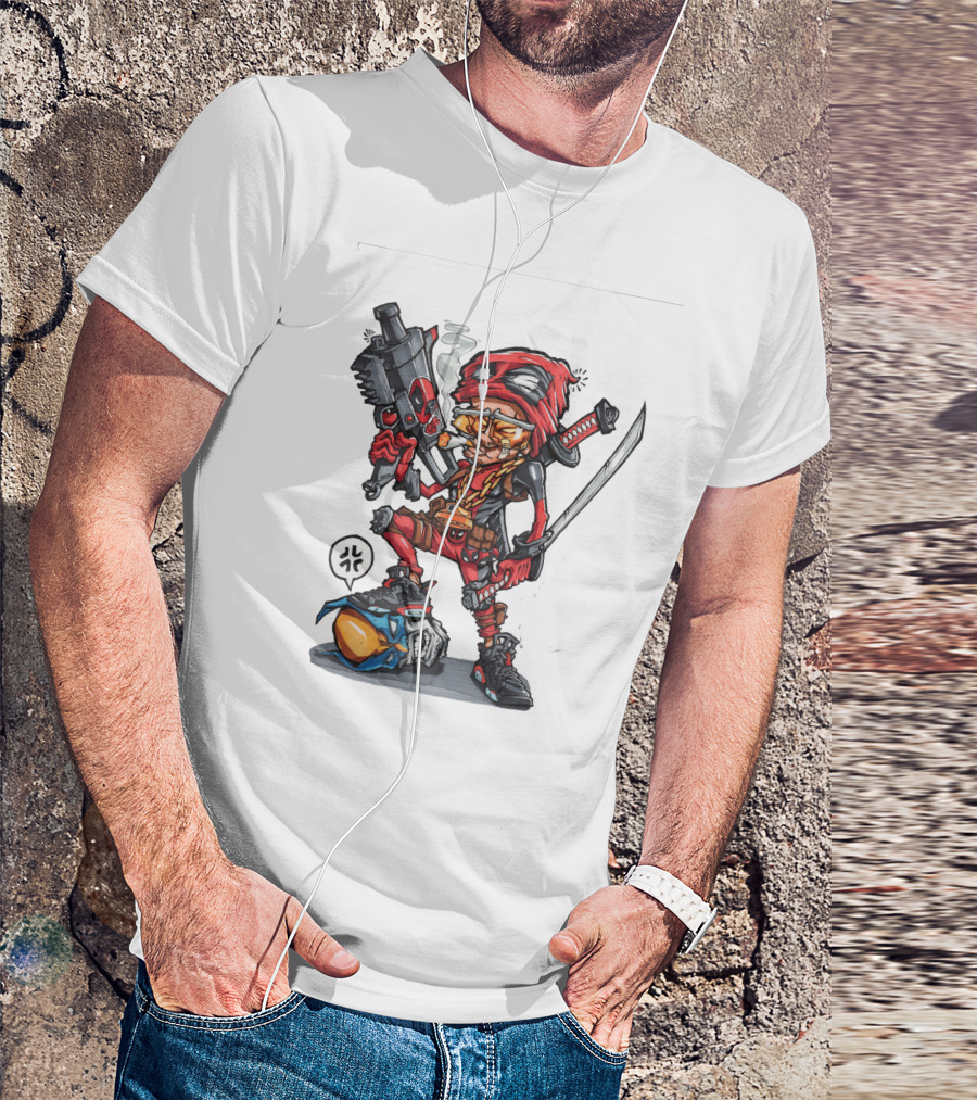 Ninja Animation Cartoon Warrior With Sword And Gun T-Shirt