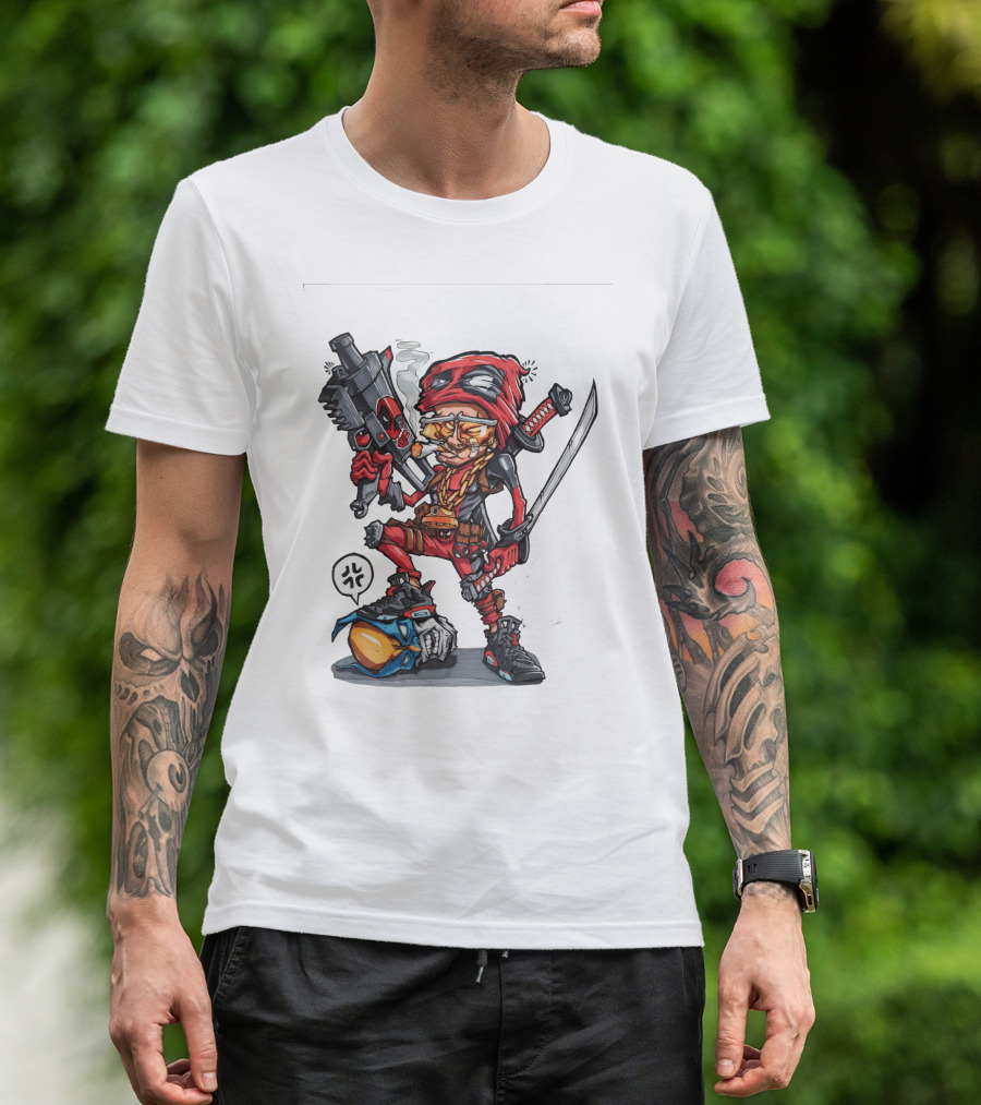 Ninja Animation Cartoon Warrior With Sword And Gun T-Shirt