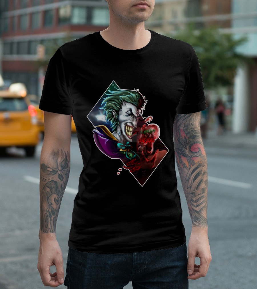 Joker Smile Green Hair Insane Laughter Grinning Villain Iconic Evil Persona T-Shirt