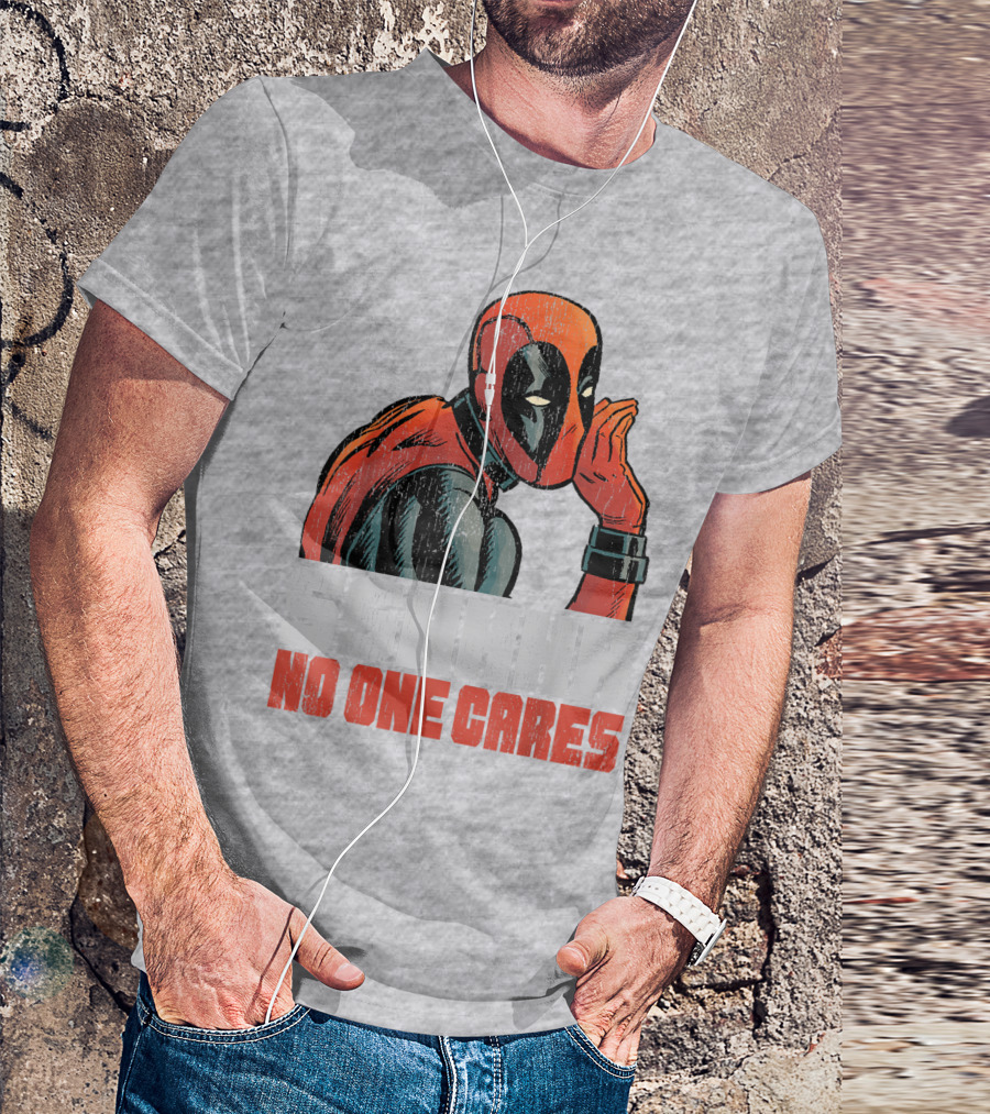 Marvel Deadpool SSHHHH No One Cares Whisper Red And Black Suit Hero T-Shirt
