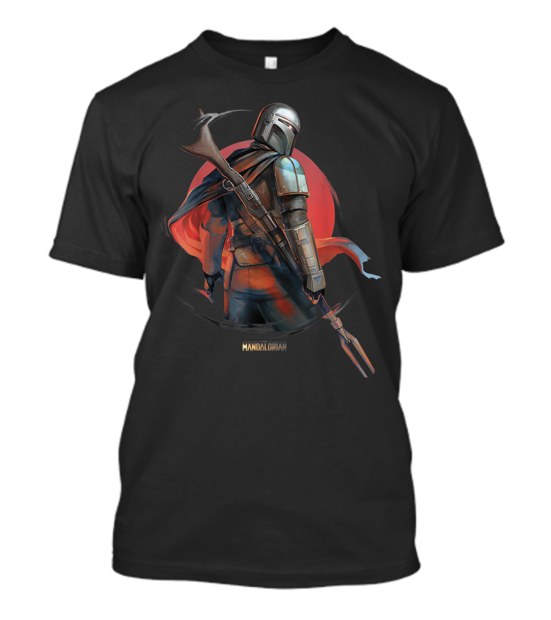 Star Wars The Mandalorian Warrior With Blaster In Front Of Red Circle T-Shirt