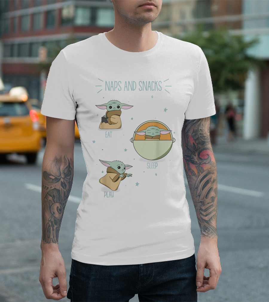 The Mandalorian The Child Eat Sleep Play Naps And Snacks Doodles T-Shirt