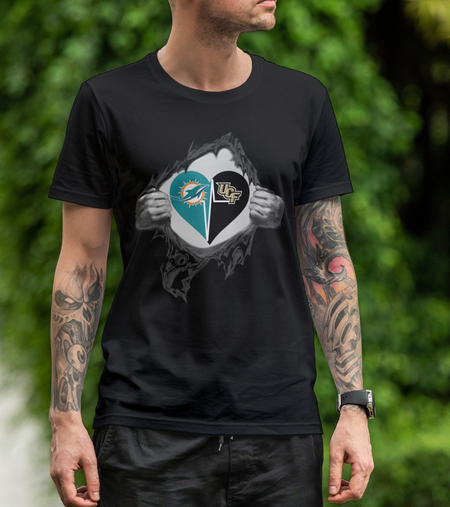 Dolphins And Ucf Knights Heart Logo With Ripped T-Shirt