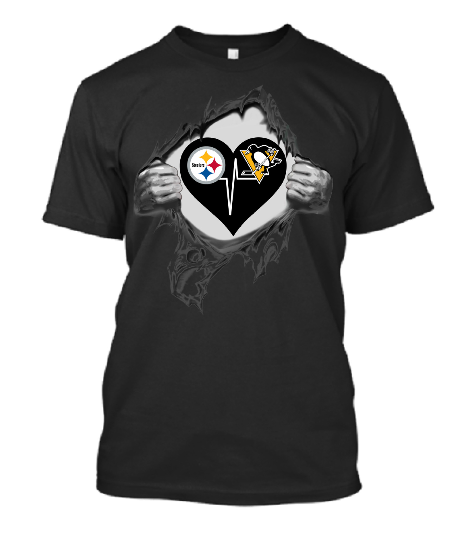 Steelers Penguins Heartbeat Hands Tear Steel T-Shirt